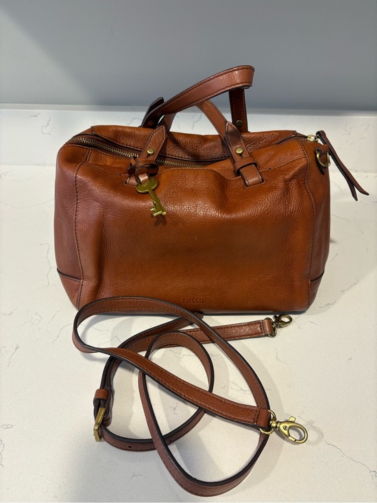 Fossil Handbags - Fossil Cognac Leather Satchel with Removable Strap